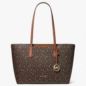 New Michael Kors Arden Large Printed Signature Logo Tote Bag Brown Multi